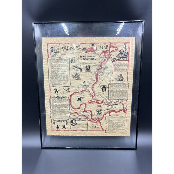 Framed United States East Coast Pirate Treasure Map - Picture 1 of 3
